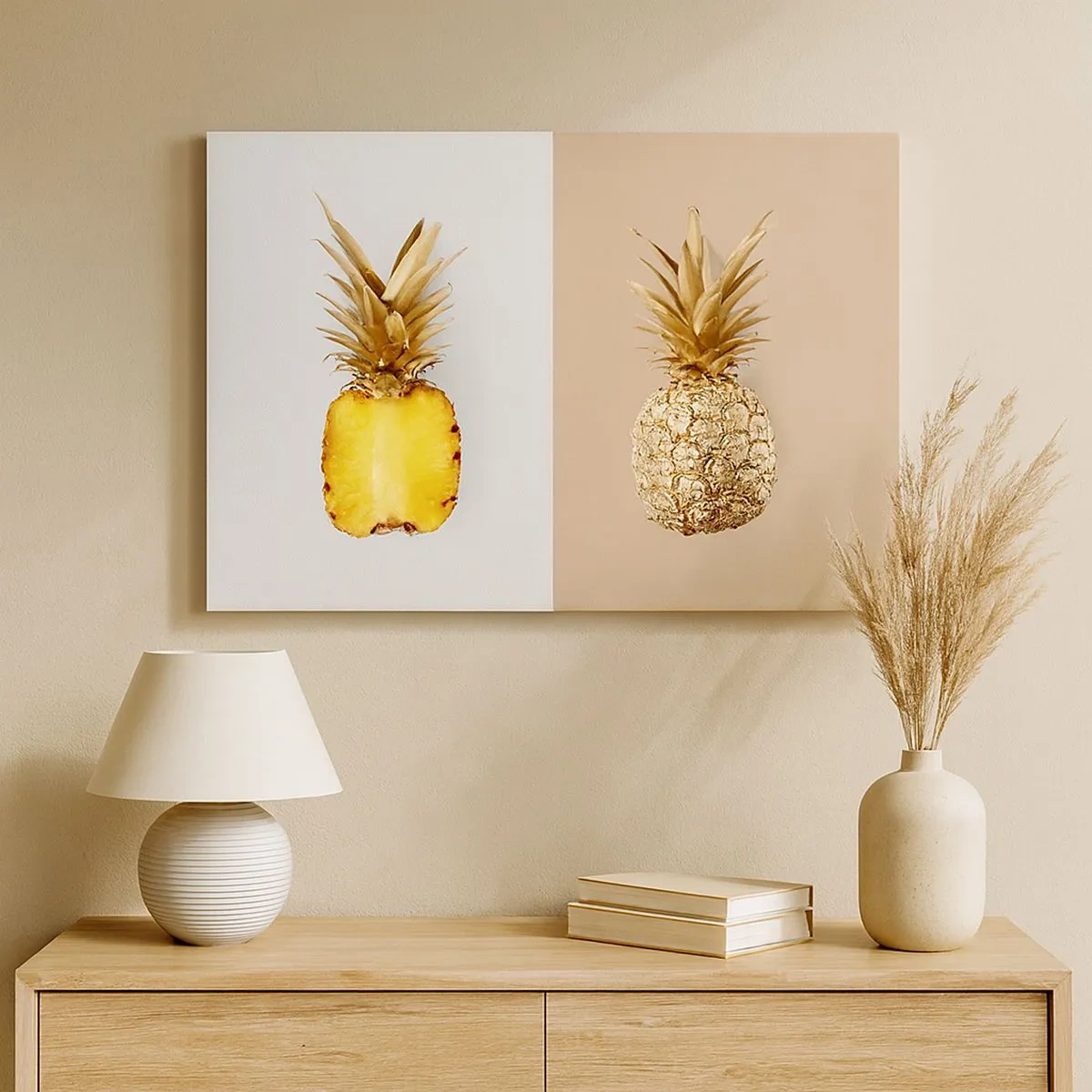 Canvas picture - Half of a fresh, golden pineapple on a contrasting background - 70x50cm - Pineapple for Us - Modern wall decoration for the living room and bedroom ARTTOR