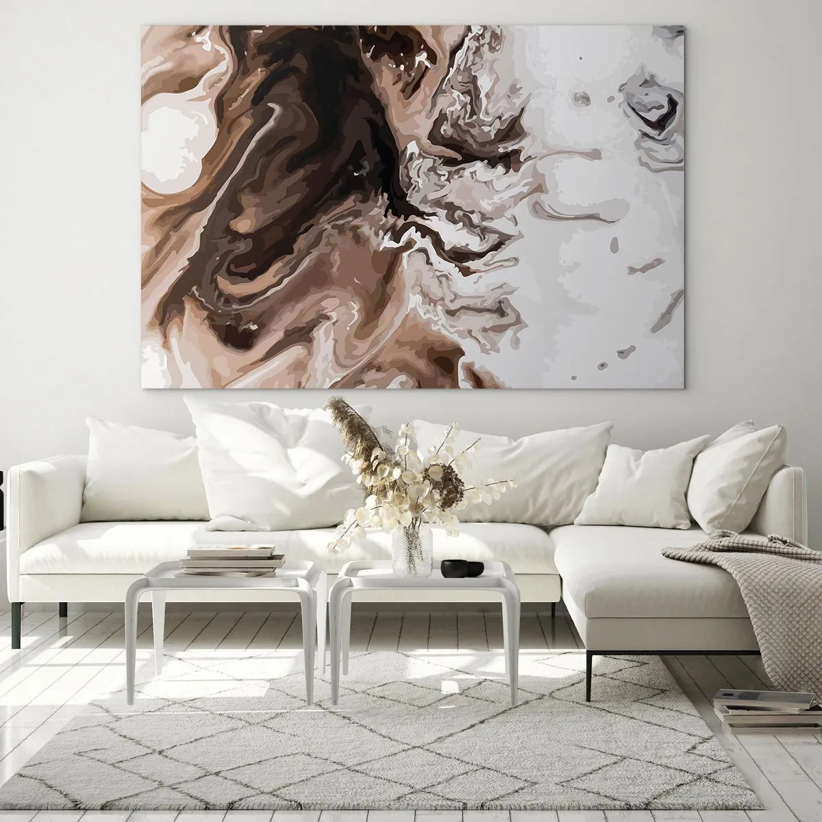 Glass picture - Abstract pattern in dark shades of brown and white - 70x50cm - Counterbalance of Colours - Modern wall decoration for the living room and bedroom ARTTOR