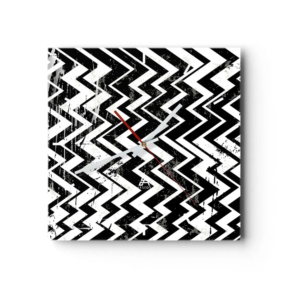 Wall clock - Clock on glass - Zig-White Zag-Black - 30x30 cm