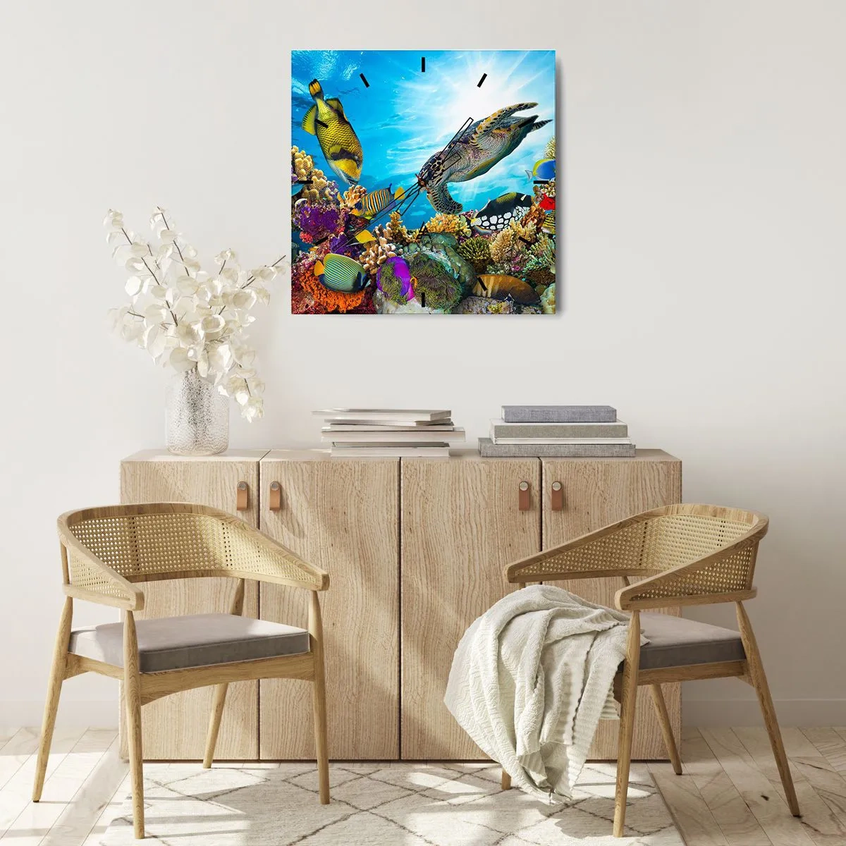 Wall clock - Clock on glass - Coral Promenade - 40x40 cm