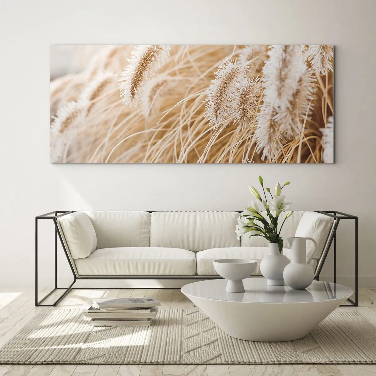 Glass picture - Golden Rustling of Grass - 90x30 cm