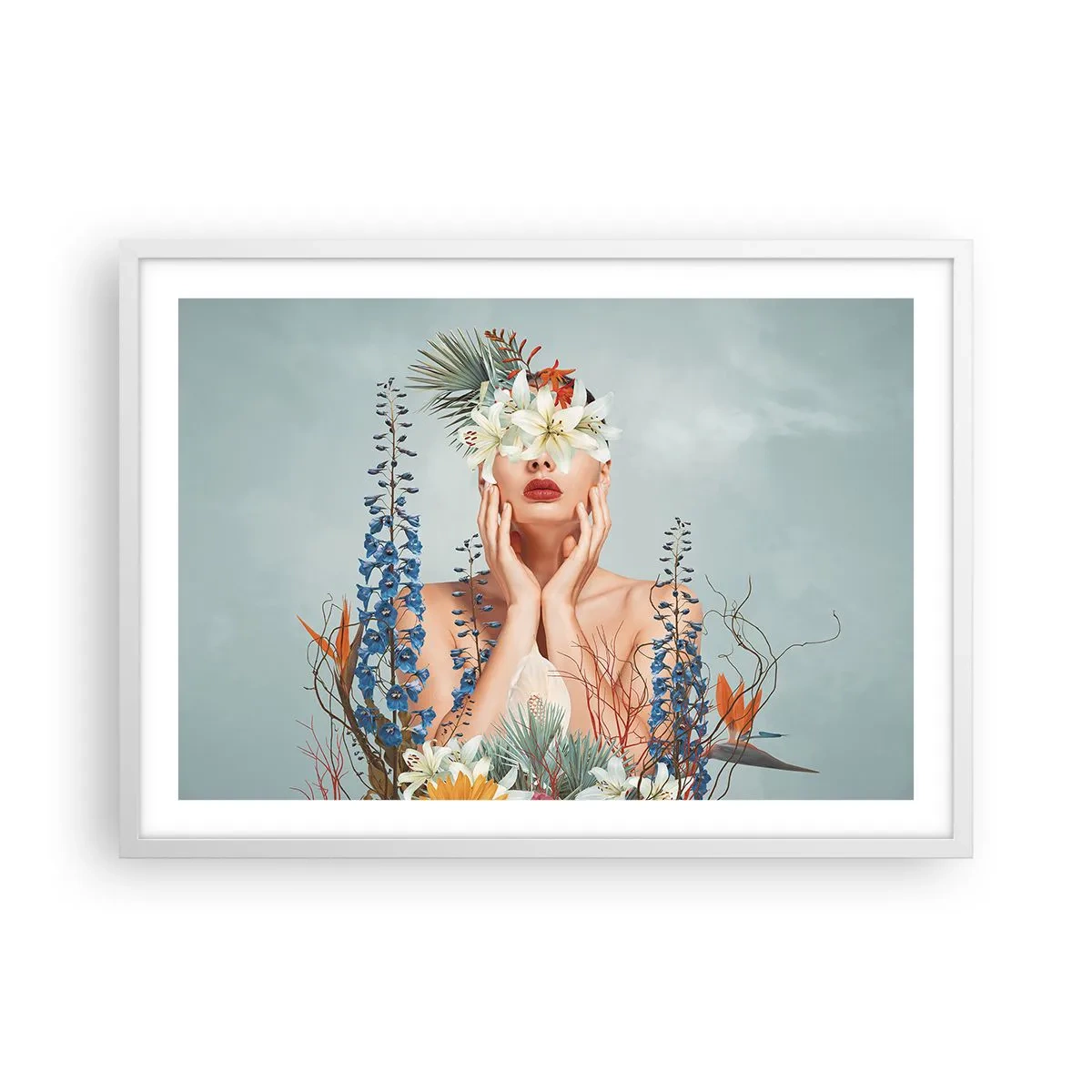 Poster in white frmae - Woman – Flower - 70x50 cm
