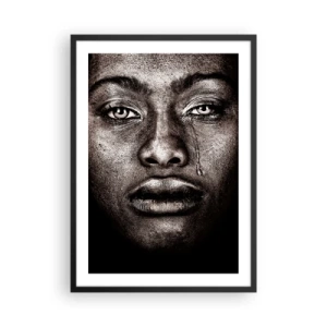 Poster in black frame - Portrait of a face with an expressive tear in a monochrome style - 50x70cm - One Tear - Modern wall decoration for the living room and bedroom ARTTOR