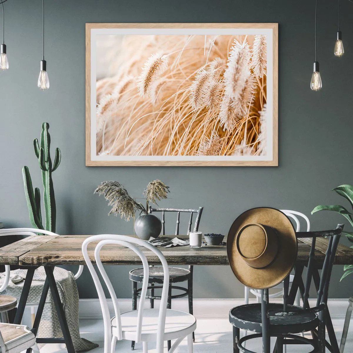 Poster in light oak frame - Golden Rustling of Grass - 40x30 cm