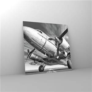 Glass picture  Arttor 50x50 cm - Always Ready to Fly - Plane, Retro, Aircraft, Airport, Black And White, For living-room, For bedroom, White, Black, Horizontal, Glass, GAC50x50-4952