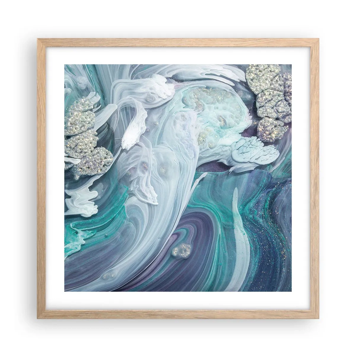 Poster in light oak frame - Currents of Blue - 50x50 cm