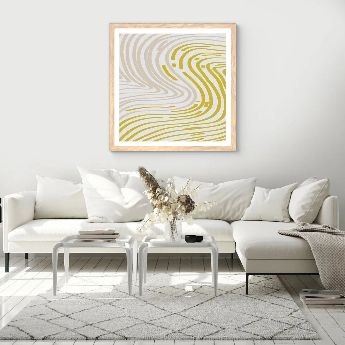 Poster in light oak frame - Composition with a Gentle Curve - 50x50 cm