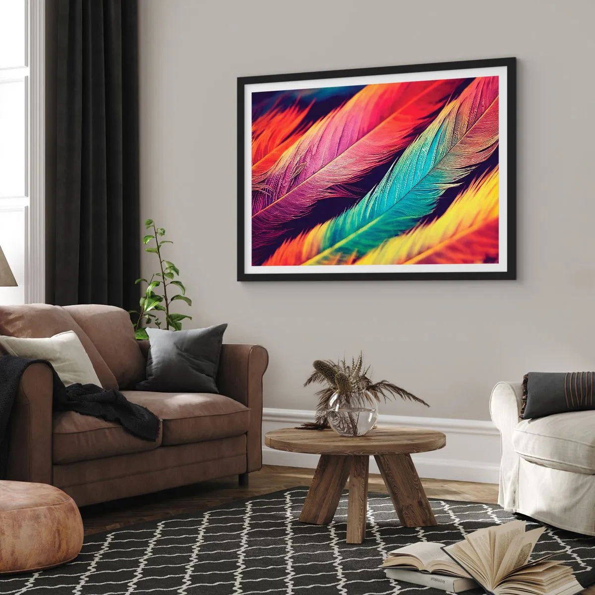 Poster in black frame - Feathered Rainbow - 40x30 cm