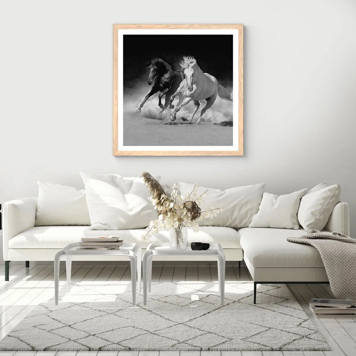 Poster in light oak frame - Gallop of Freedom - 30x30 cm