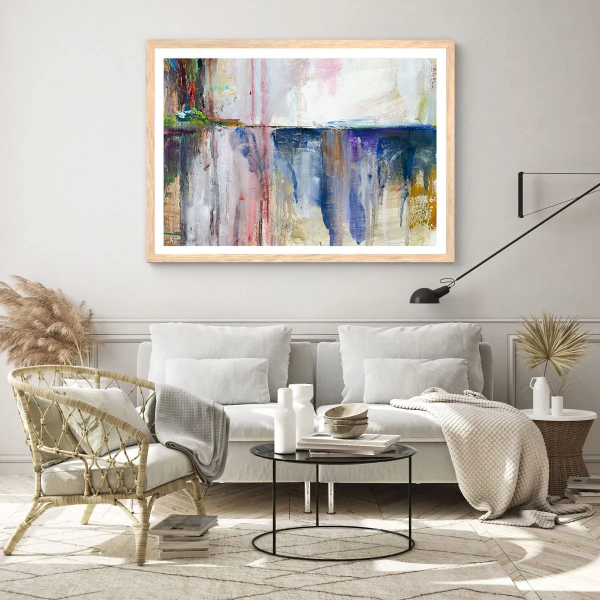 Poster in light oak frame - Colourful Impressions an Associations - 70x50 cm