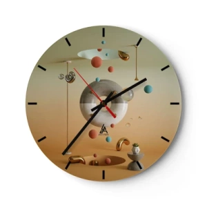 Wall clock - Clock on glass - Abstract composition with spheres and geometric shapes - 30x30cm - Anything Can Happen - Modern wall decoration for the living room, kitchen, and bedroom ARTTOR