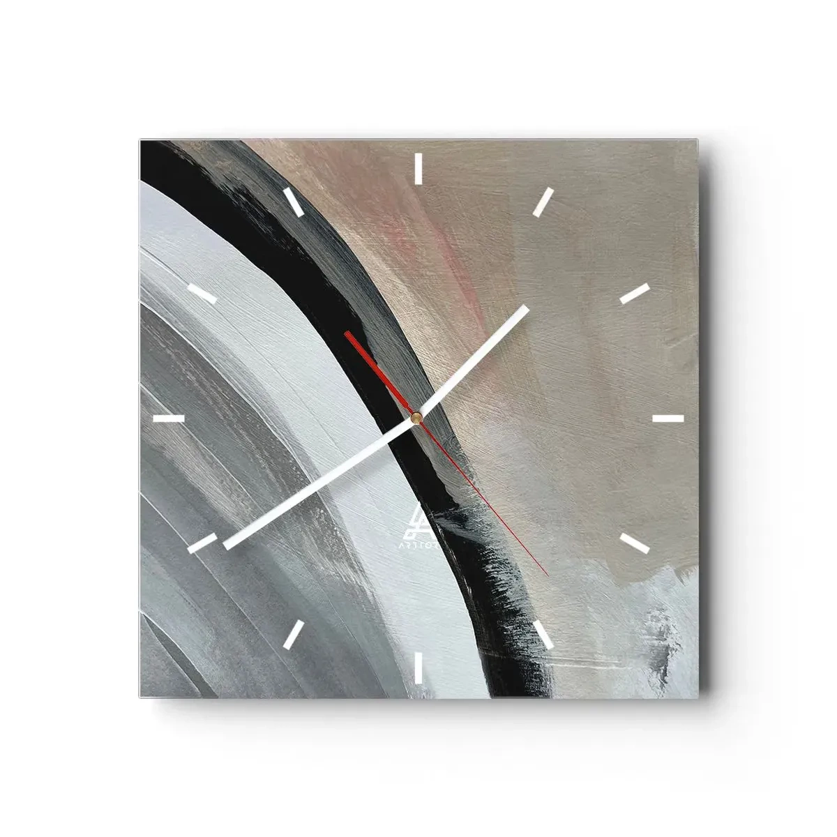 Wall clock - Clock on glass - Composition: Arc of Black and Grey - 40x40 cm