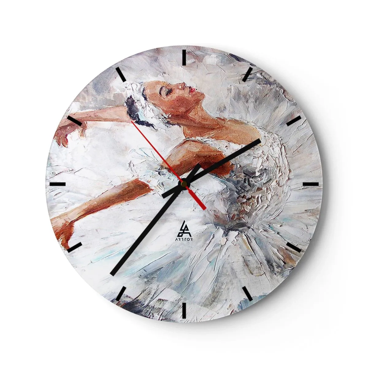 Wall clock - Clock on glass - A ballerina in a white Impressionist-style dress - 30x30cm - Delicate and Light As a Tulle - Modern wall decoration for the living room, kitchen, and bedroom ARTTOR