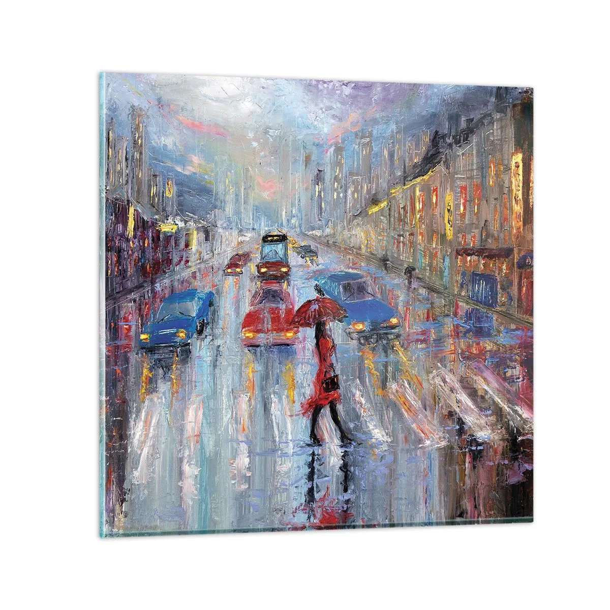 Glass picture - Rainy Afternoon in a City - 60x60 cm