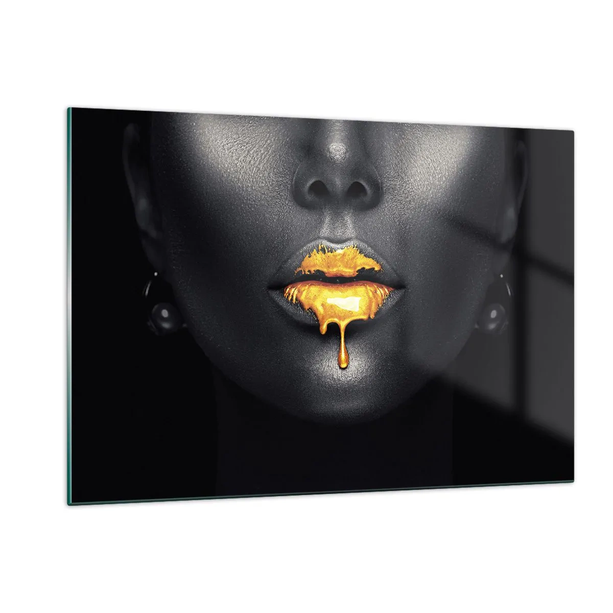 Glass picture - Golden Lips - 120x80 cm