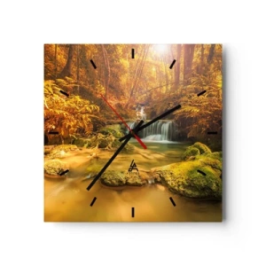 Wall clock - Clock on glass - Forest Cascade in Gold - 30x30 cm