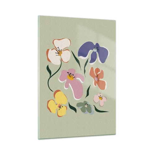 Glass picture - Pansies in a Row - 50x70 cm