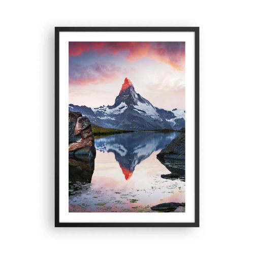 Poster in black frame - A mountain reflected in a lake at sunset - 50x70cm - Heart of the Mountains Is Hot - Modern wall decoration for the living room and bedroom ARTTOR