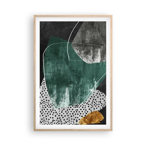 Poster in light oak frame - Colourful Abstract with a Golden Petal - 61x91 cm