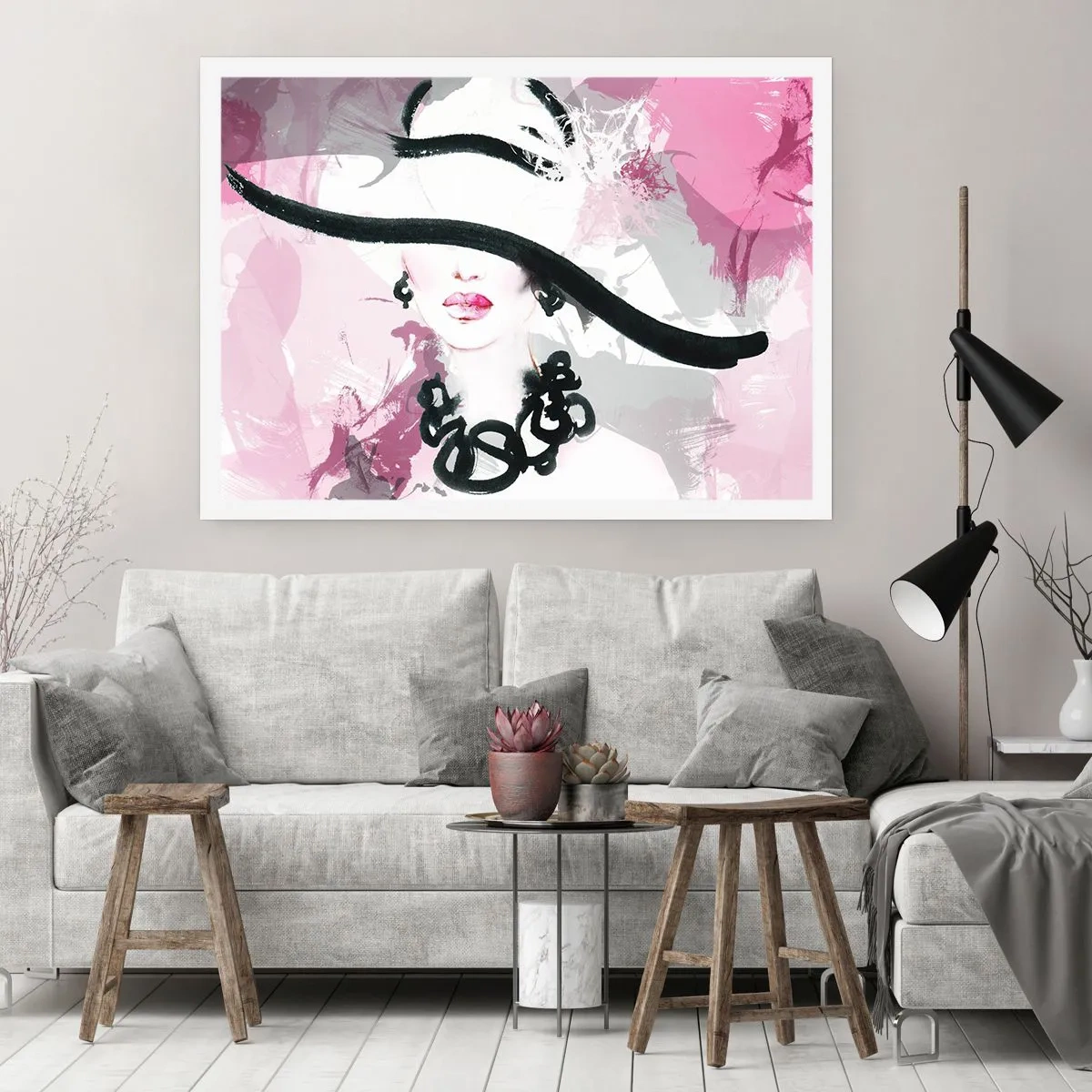 Poster - Portrait of a Lady in Black and Pink - 40x30 cm