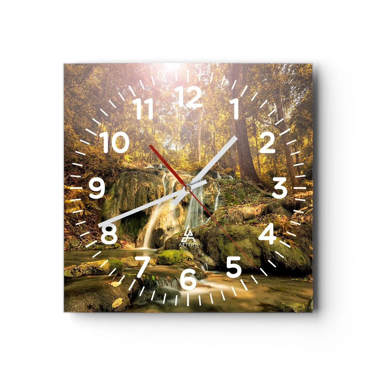 Wall clock - Clock on glass - Forest Cascade in Green - 40x40 cm