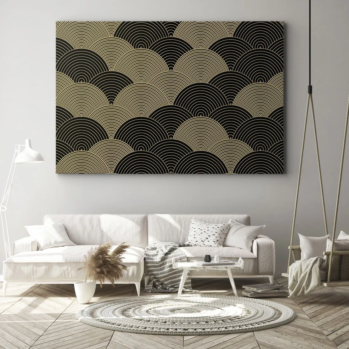 Canvas picture - Art Deco pattern with semi-circles and gold lines - 70x50cm - Unity in Multitude - Modern wall decoration for the living room and bedroom ARTTOR
