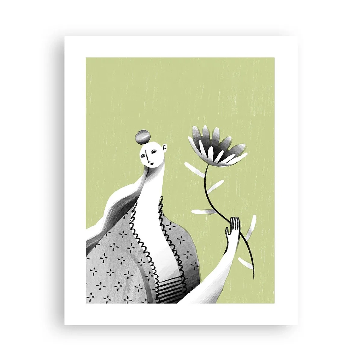 Poster - Modernist Portrait - Holding a FLower - 40x50 cm