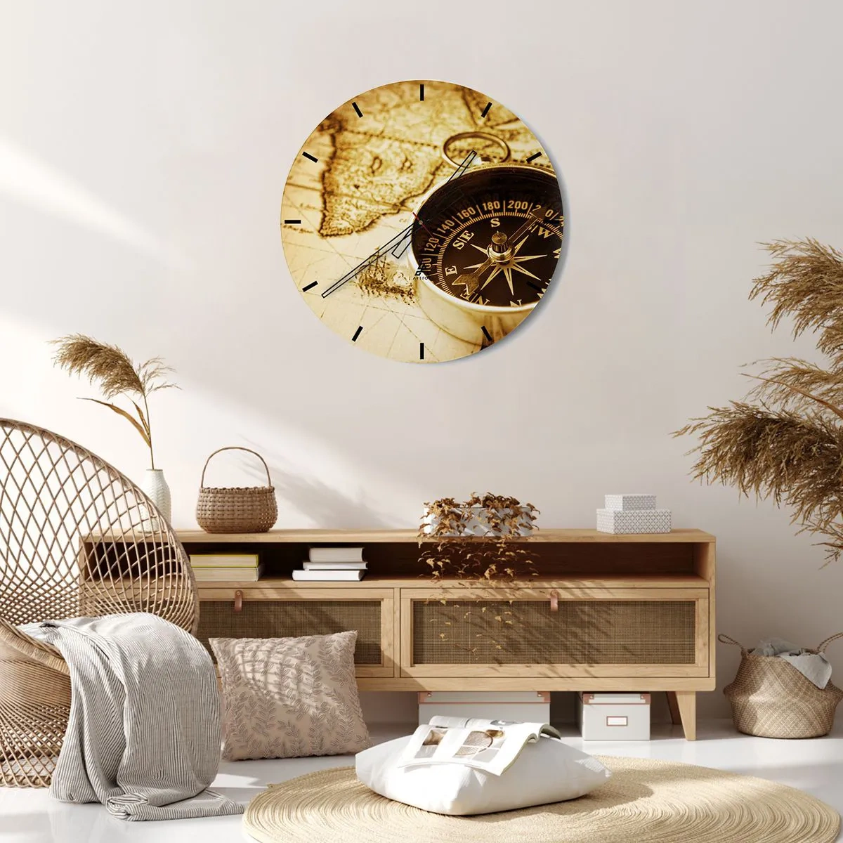 Wall clock - Clock on glass - East or West? - 30x30 cm