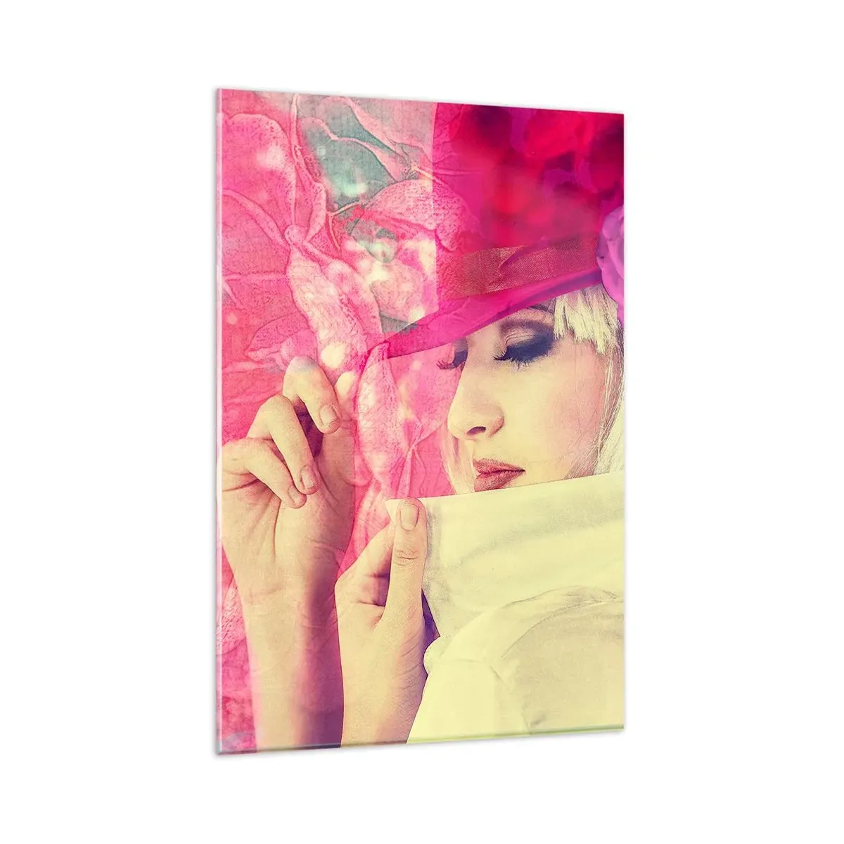Glass picture - Retro Portrait in Pink - 80x120 cm