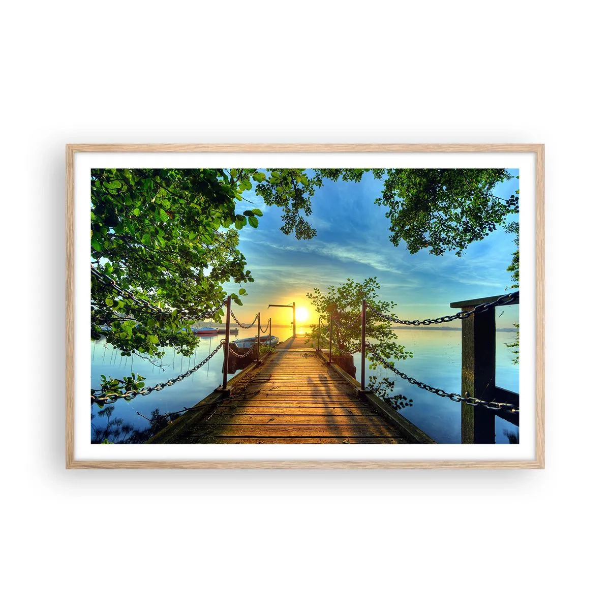 Poster in light oak frame - Sunset by the Water - 91x61 cm