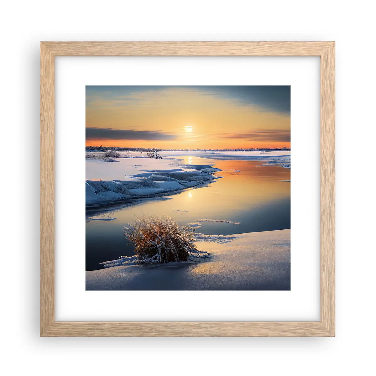 Poster in light oak frame - Winter Sunset - 30x30 cm