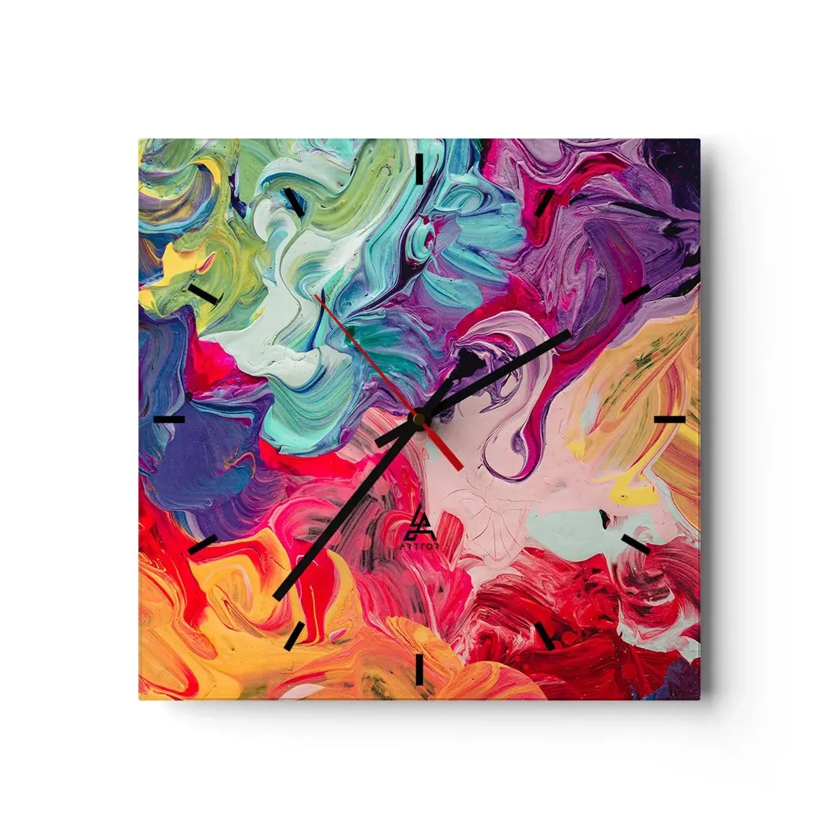 Wall clock - Clock on glass - Birth of Colours - 30x30 cm