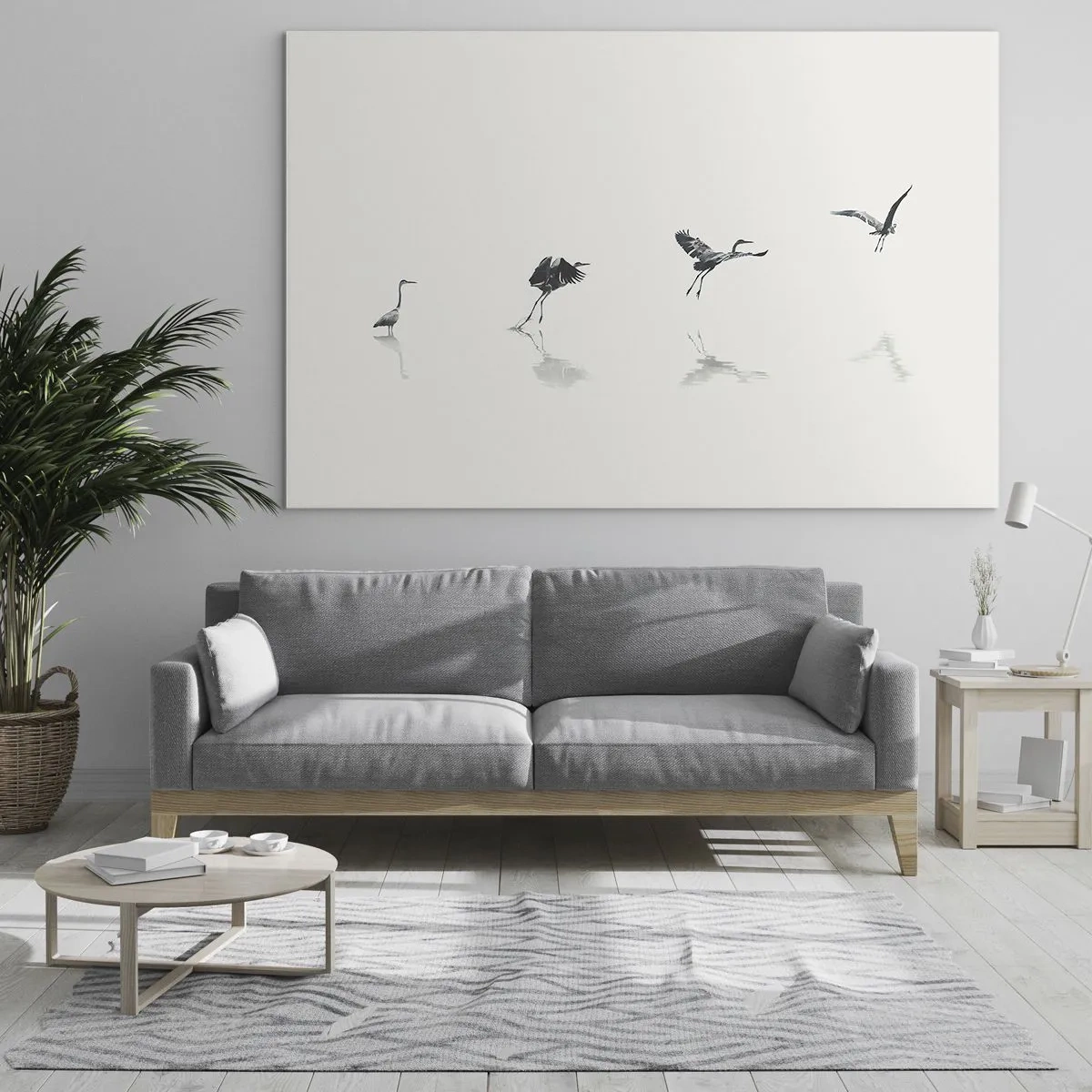 Glass picture - Silhouettes of four birds moving over the water - 70x50cm - Four Simple Steps - Modern wall decoration for the living room and bedroom ARTTOR
