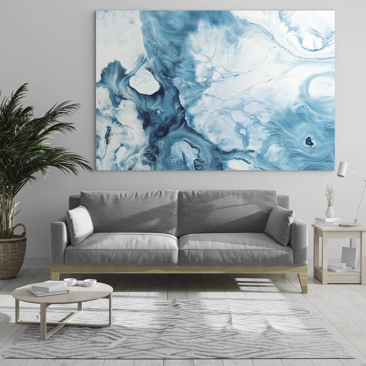 Glass picture - Abstract composition in shades of blue and white - 70x50cm - Concert of Blue - Modern wall decoration for the living room and bedroom ARTTOR