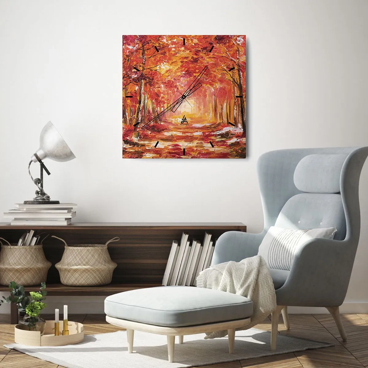 Wall clock - Clock on glass - Copper Forest - 30x30 cm