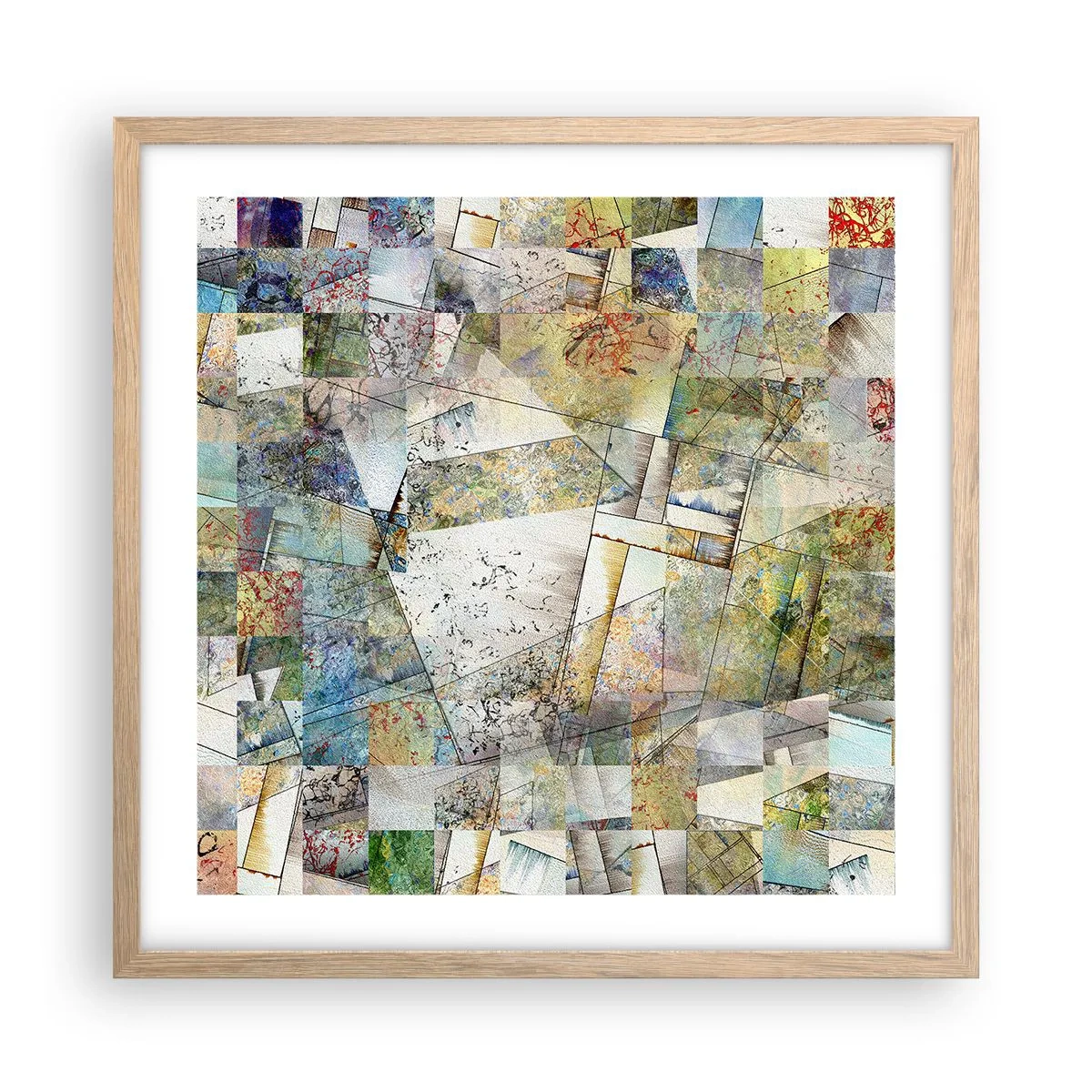 Poster in light oak frame - Geometric Reshuffling - 50x50 cm