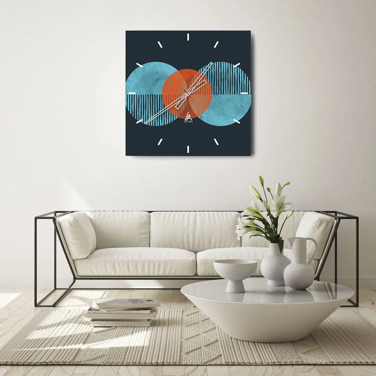 Wall clock - Clock on glass - Symmetrical Composition - 30x30 cm