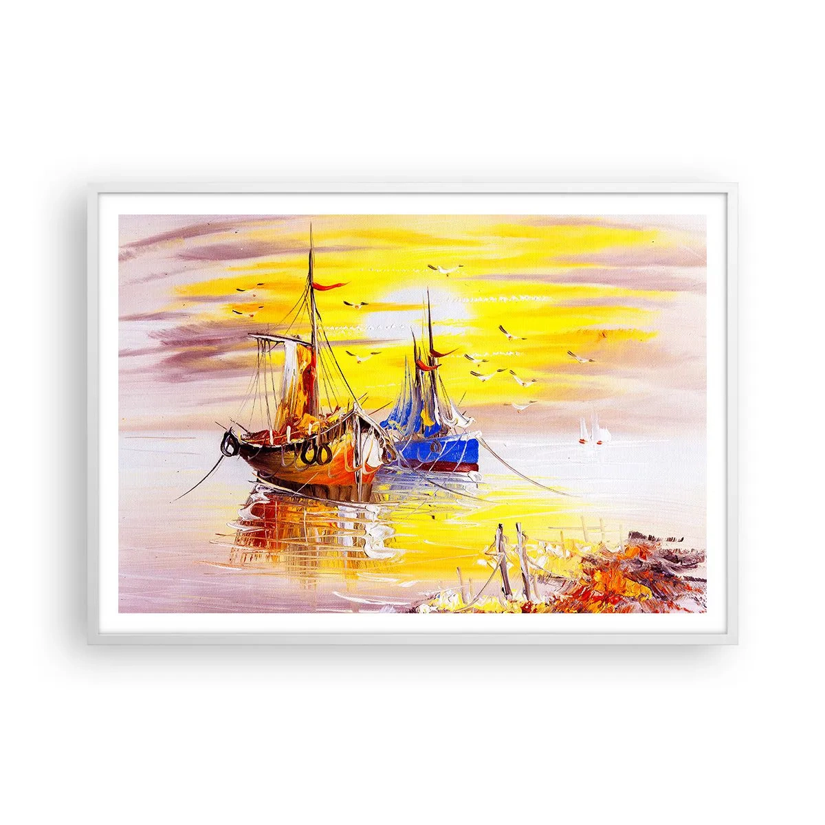 Poster in white frmae - Deserved Rest in Port - 100x70 cm