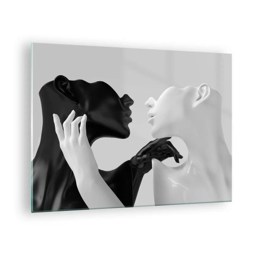Glass picture - Black and white figures in sensual close-up - 70x50cm - Attraction - Desire - Modern wall decoration for the living room and bedroom ARTTOR