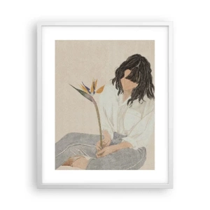 Poster in white frmae - Portrait with an Exotic Flower - 40x50 cm