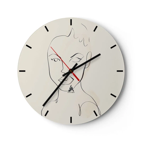 Wall clock - Clock on glass - A minimalist portrait of a woman's face - 30x30cm - Outline of Sensuality - Modern wall decoration for the living room, kitchen, and bedroom ARTTOR