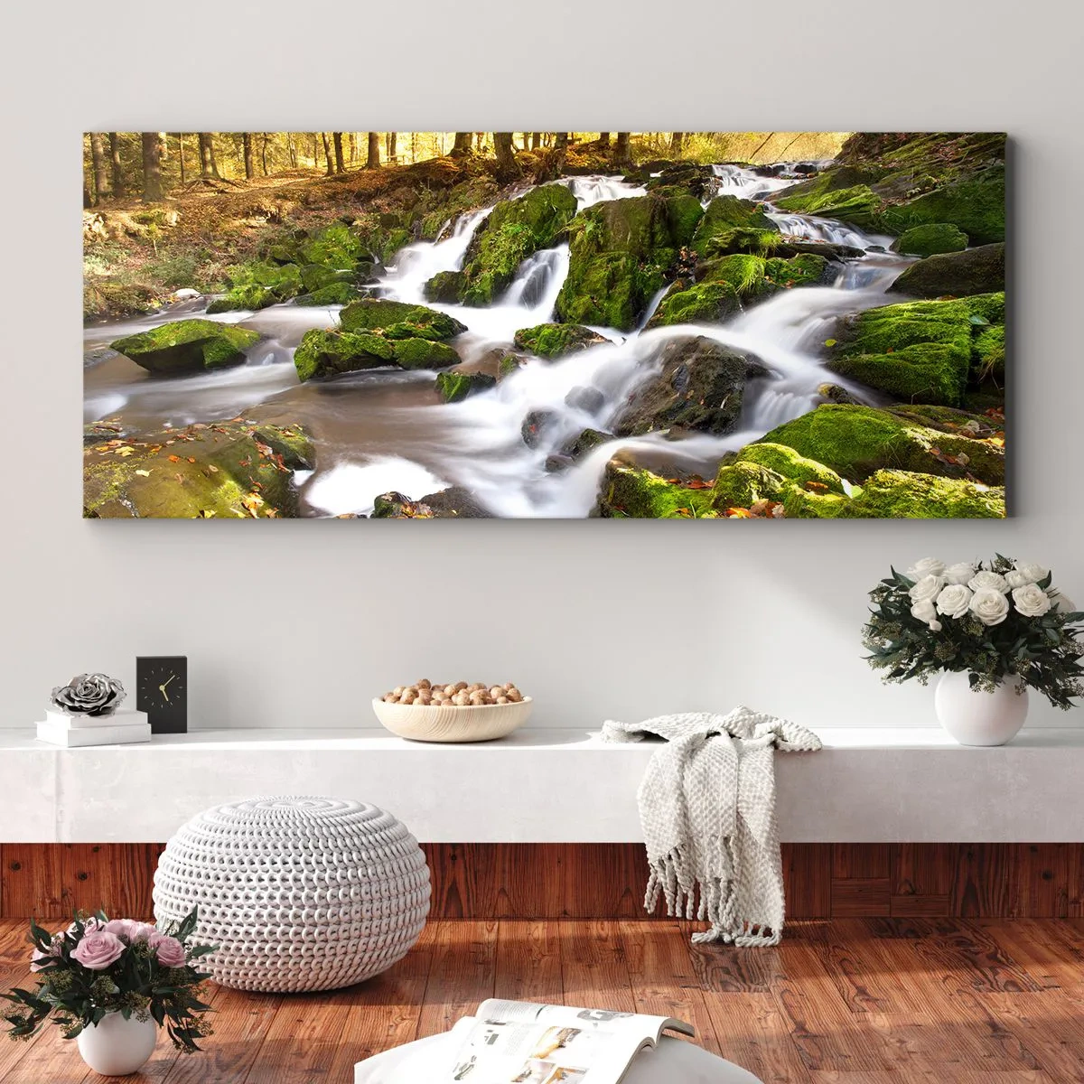 Canvas picture - Gingerly through an Autumnal Forest - 160x50 cm