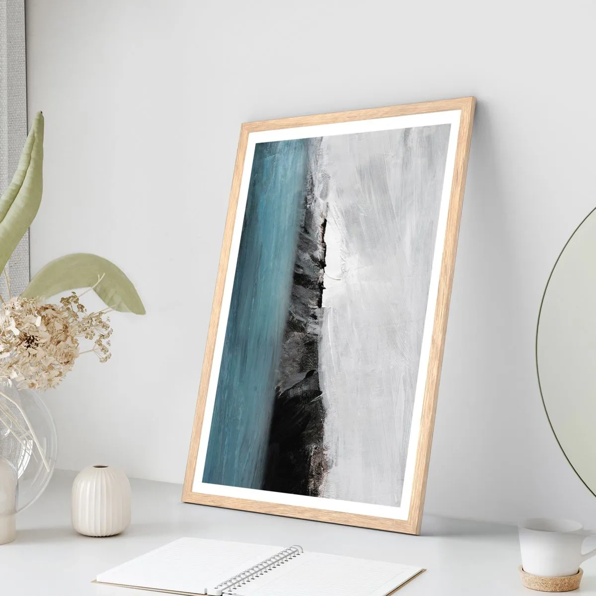 Poster in light oak frame - Water-Earth: Clash of Elements - 30x40 cm