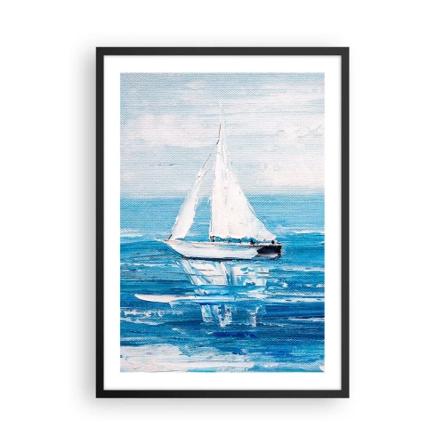 Poster in black frame - A yacht on the sea in shades of blue - 50x70cm - With a Friend by the Side - Modern wall decoration for the living room and bedroom ARTTOR