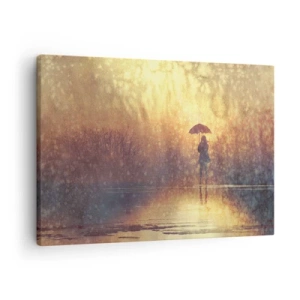 Canvas picture - A figure with an umbrella in a misty landscape full of reflections - 70x50cm - I Think Someone Is Watching Me - Modern wall decoration for the living room and bedroom ARTTOR