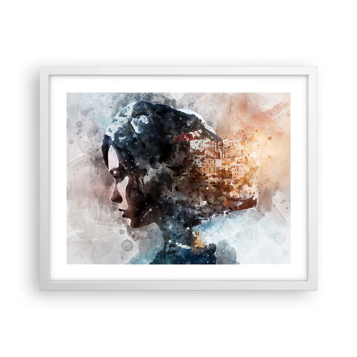 Poster in white frmae - Tale about a Girl with a City in the Background - 50x40 cm