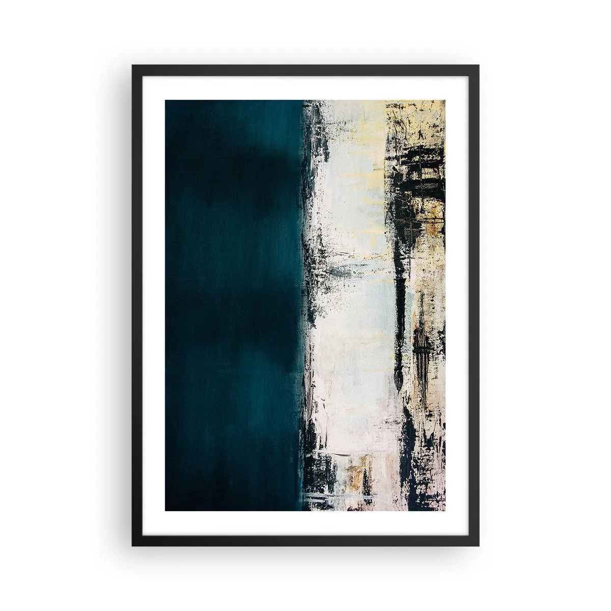 Poster in black frame - Abstract composition in navy blue and beige tones - 50x70cm - Horizontal Compostion - Modern wall decoration for the living room and bedroom ARTTOR