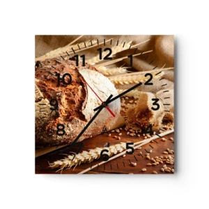 Wall clock - Clock on glass - Tasty, Fragrant, Crunchy - 40x40 cm