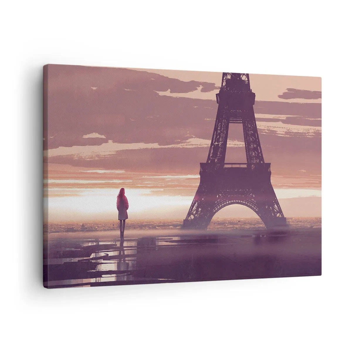 Canvas picture - A figure looking at the Eiffel Tower in the light of the setting sun - 70x50cm - Only Them Two - Modern wall decoration for the living room and bedroom ARTTOR