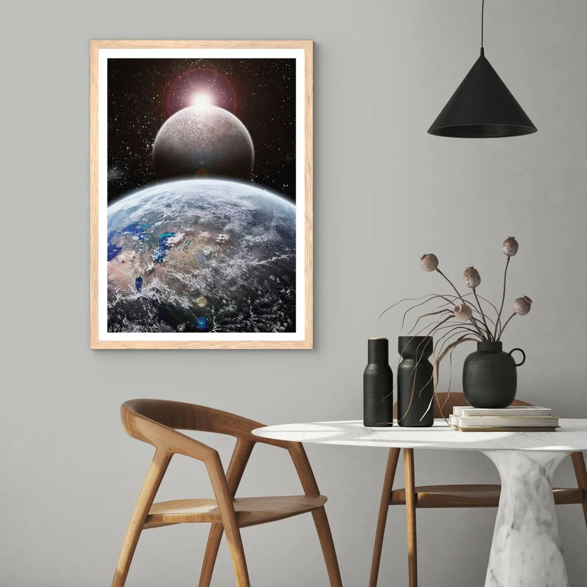 Poster in light oak frame - Space Landscape - Sunrise - 70x100 cm